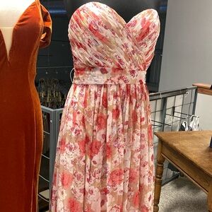 Pink and brown floral bridesmaids prom mother dress chiffon spring wedding